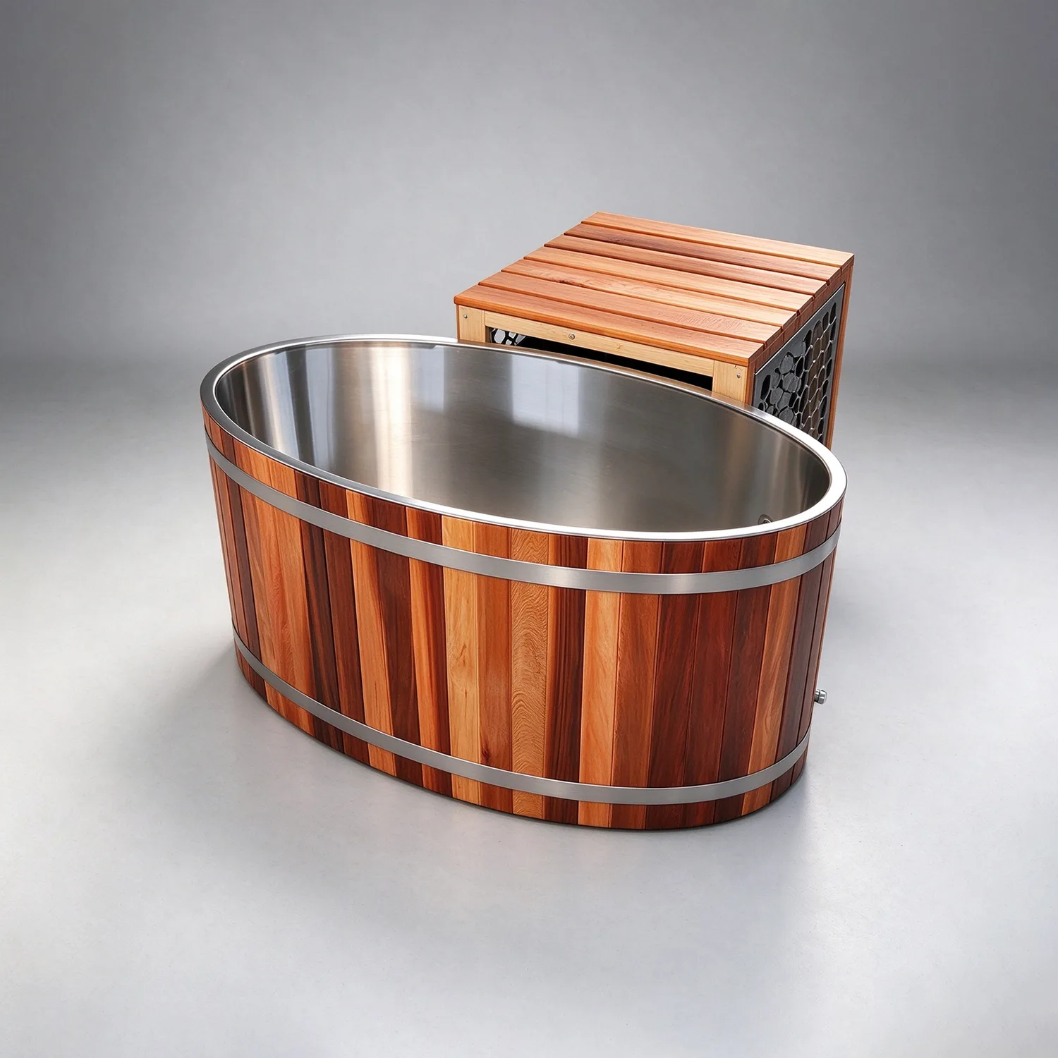 Red cedar cold tub with 304 stainless steel liner 006