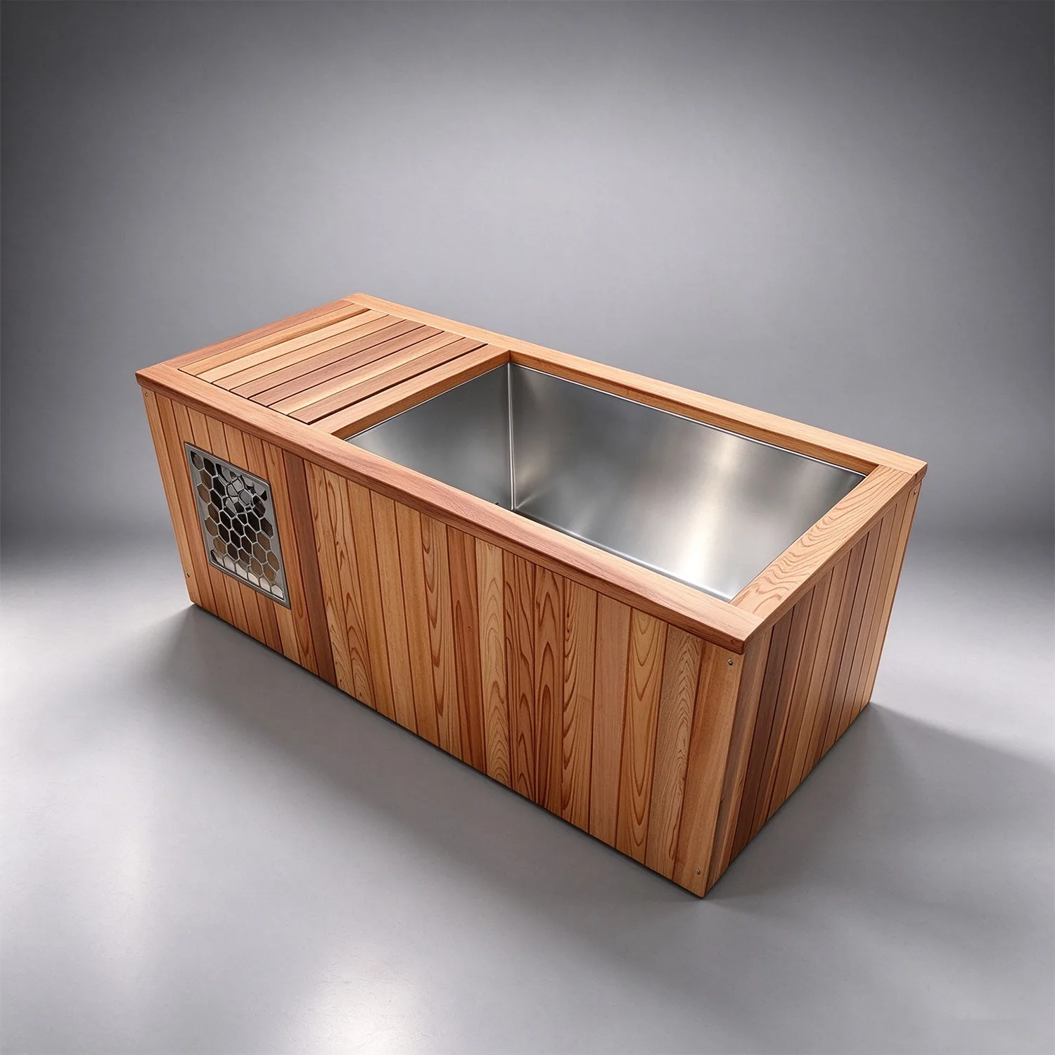Red cedar cold tub with 304 stainless steel liner 013